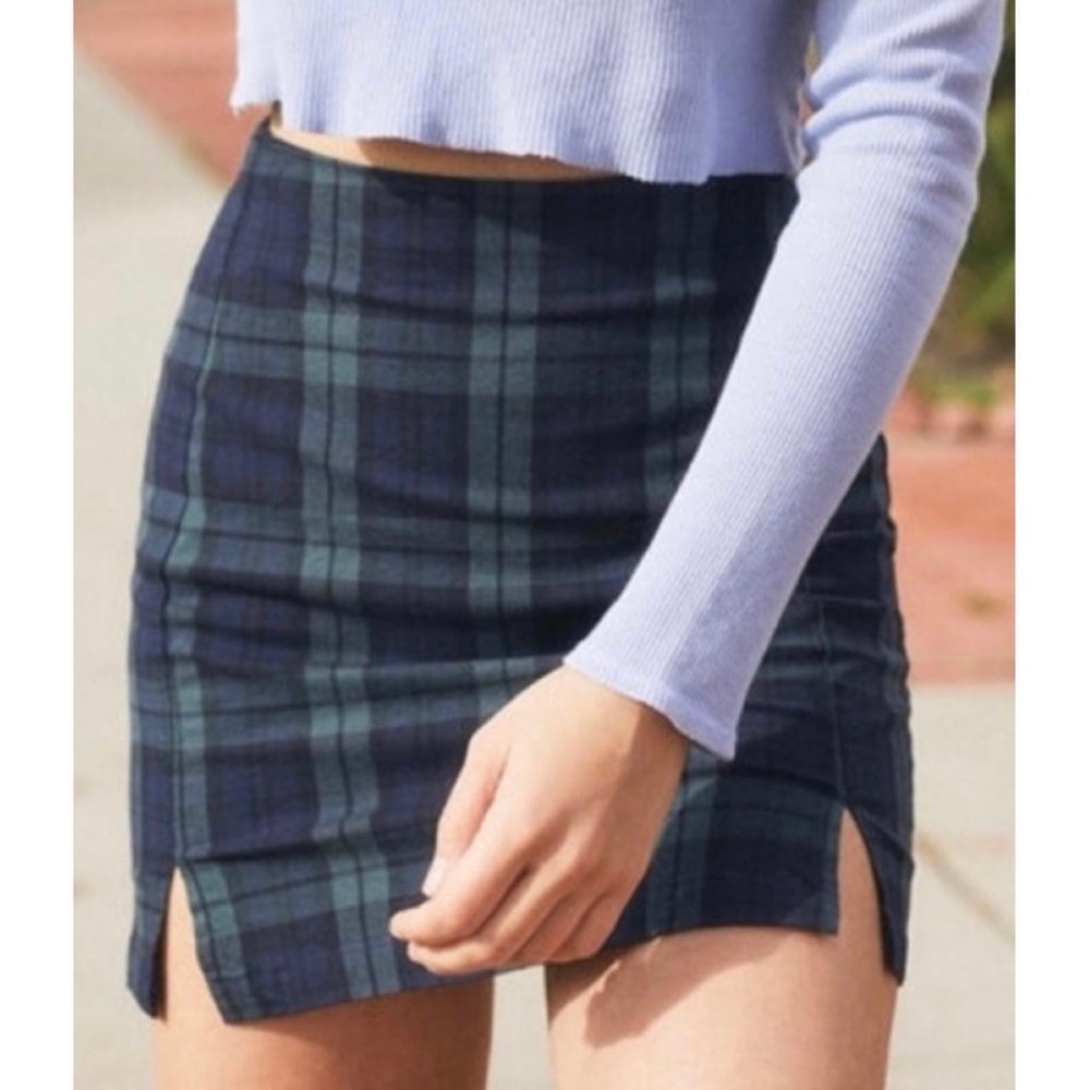 JOHNGALT PLAID GREEN AND NAVY MINI SKIRT